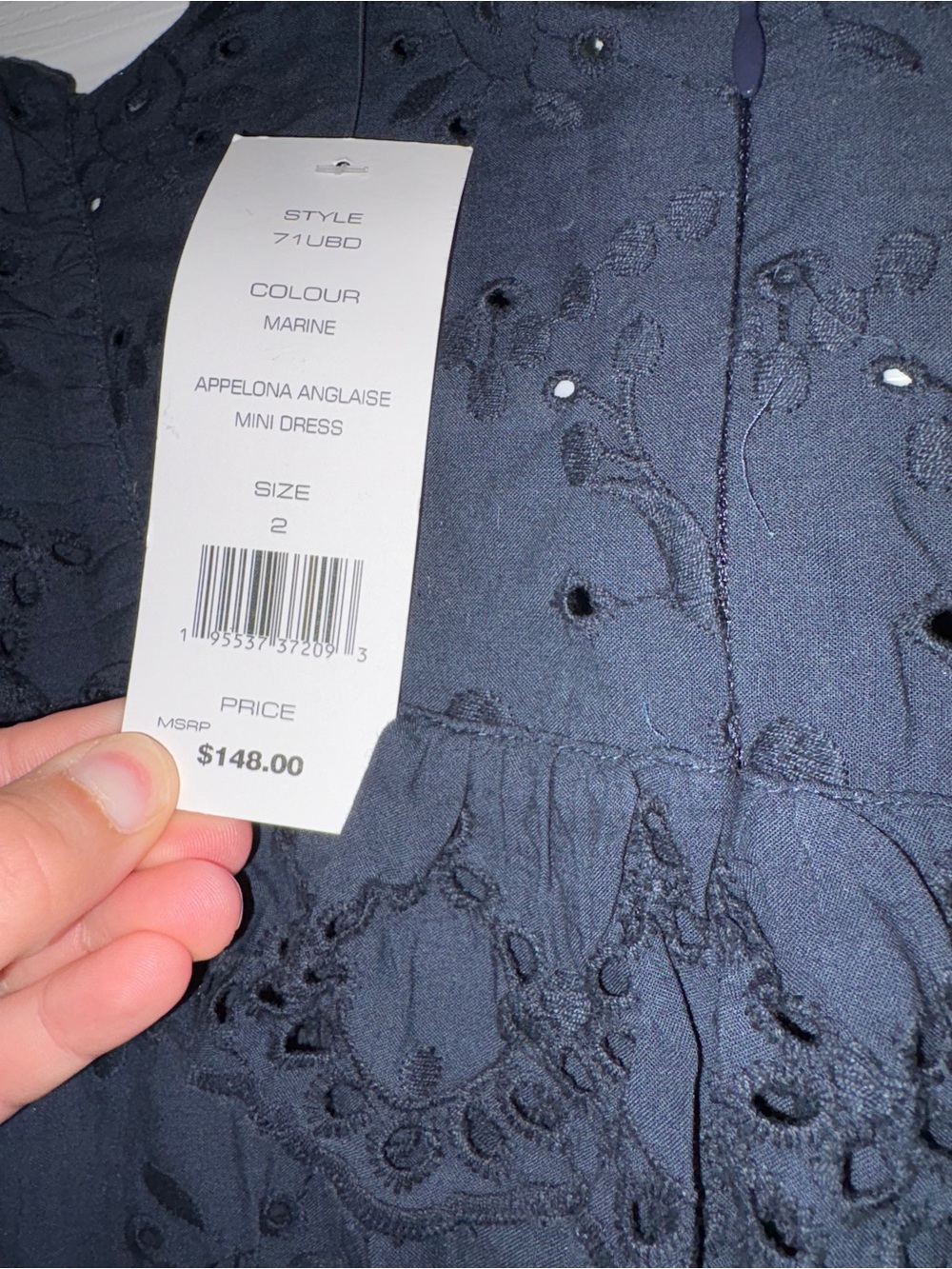 Navy Long-Sleeve Eyelet Ruffle Mini Dress - Picture 3 of 5